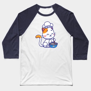 Cute Cat Chef Cooking Cartoon Baseball T-Shirt